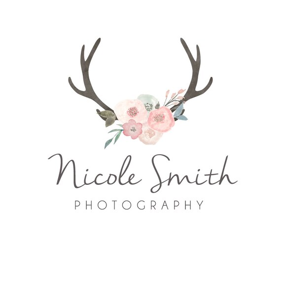 Antlers & Flowers Logo Premade photography logo Instant