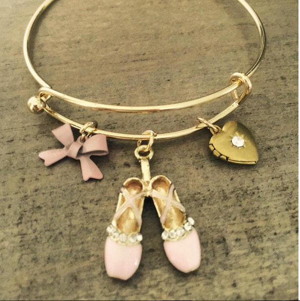 Ballet Charm Bracelet ballerina bangle heart locket