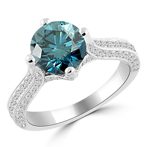 2.55 Carat Round Brilliant Fancy Blue Diamond Engagement Ring