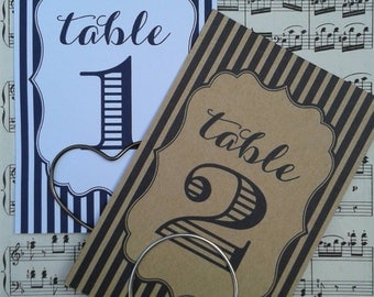 Classic striped wedding table number cards