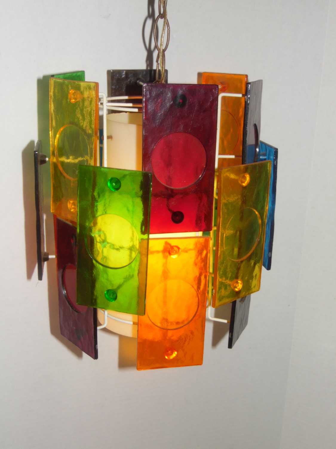 SALE: Mid Century Multicolor Lucite Panel Hanging Swag Lamp