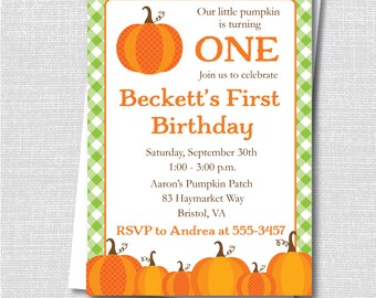 Classic Pumpkin Patch Birthday Invitation - Pumpkin Themed Party - Fall Birthday - Digital Design or Printed Invitations - FREE SHIPPING