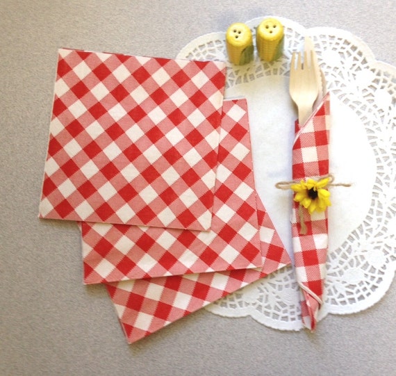 Picnic napkins gingham Red White Barbecues Cookouts Summer