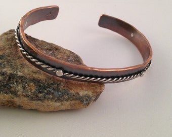 Copper Forged Cuff, Mixed Metal Cuff, Metalsmith Jewelry, Riveted Cuff, Cold Connection Cuff, Copper and Silver Cuff Bracelet
