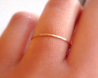 Gold Stacking Ring, One Micro Skinny Gold Filled Stacking Ring, Dainty Gold Stack Ring, Hammered Gold Ring, Minimalist Jewelry, Etsy Gifts