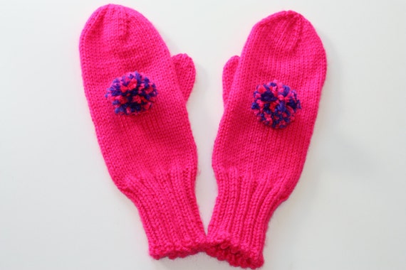 pink pompom mittens