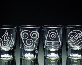 Avatar, The Last Airbender, The Legend of Korra - Elements - 4 - 2 ounce Shot Glasses Set, Drinking Glasses