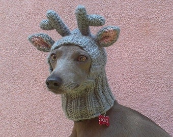 Reindeer Dog Hat / Reindeer Dog Snood / Christmas Dog Hat / Dog Hat / Knit Dog Hat