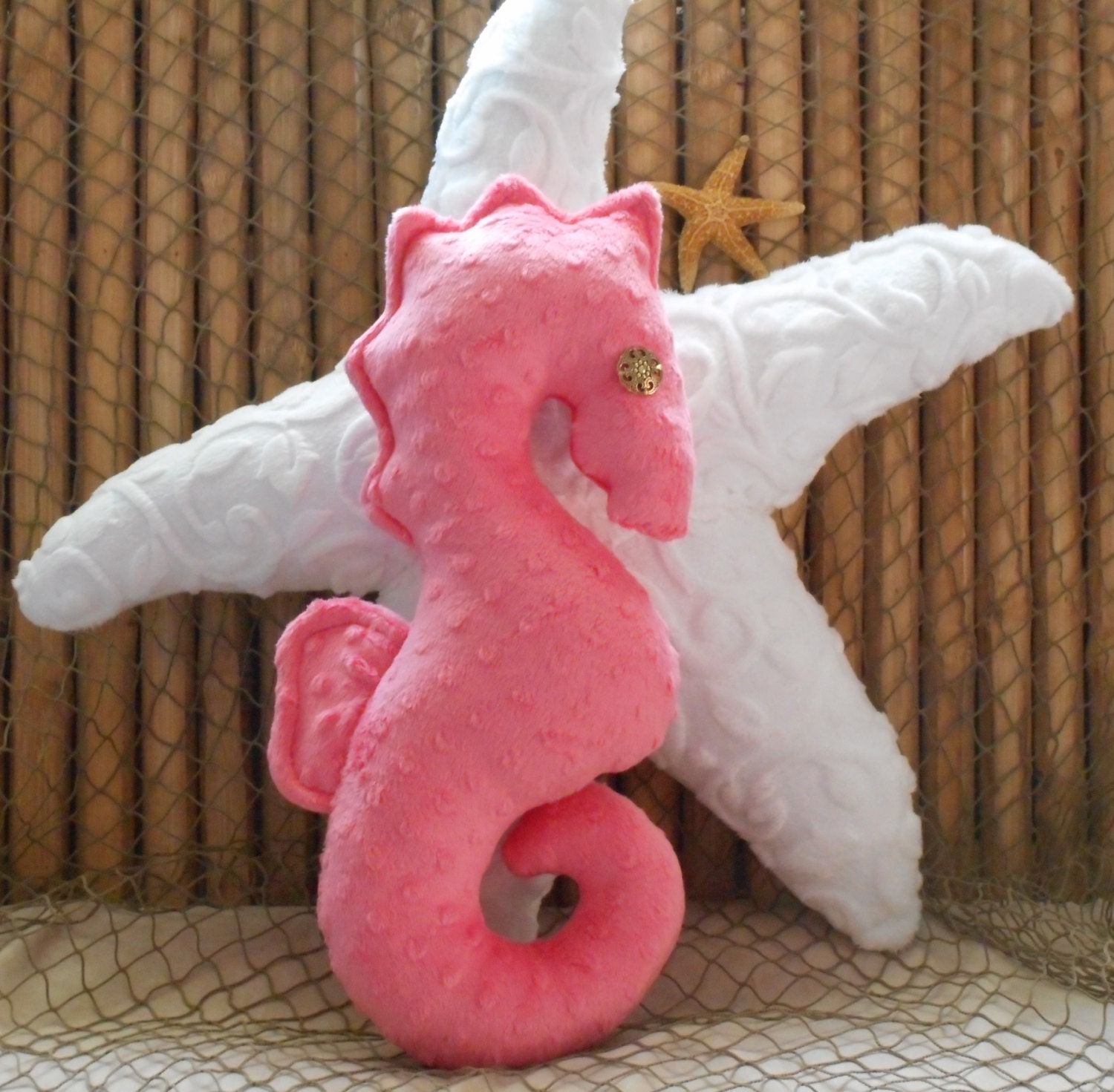 Coral seahorse pillow nautical baby nautical nursery