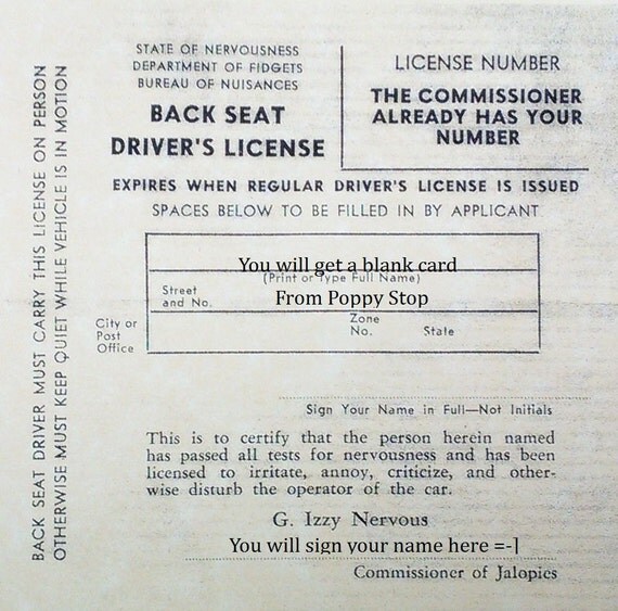 backseat drivers license template free