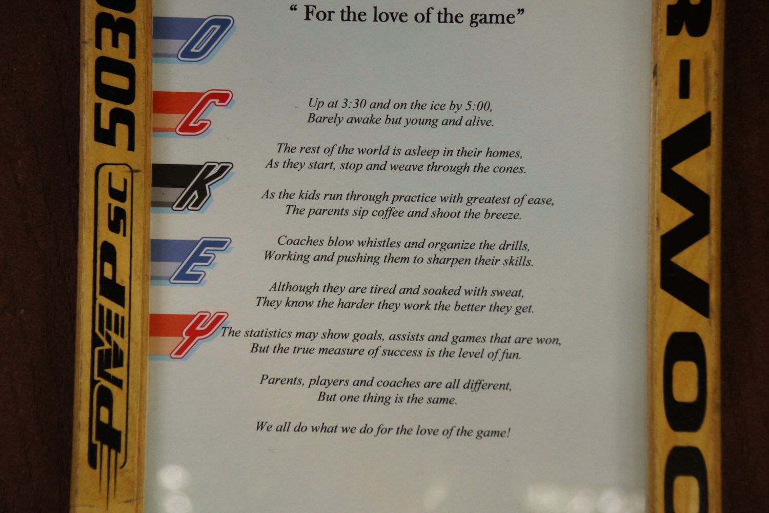 Hockey Poem For the love of the game