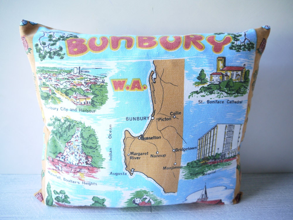 Vintage Tea Towel Cushion Cover Bunbury Western Australia