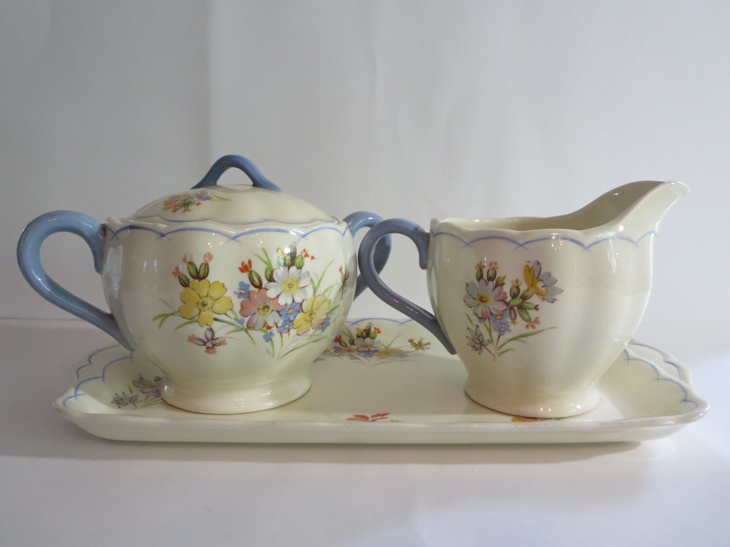 Rare antique Grindley creamer sugar tray set /Grindley Creampetal 3 pc