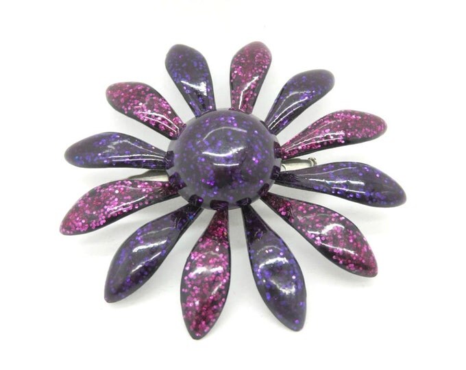 Vintage Purple Enamel Pin Glittery Flower Brooch Costume Jewelry Gift Idea
