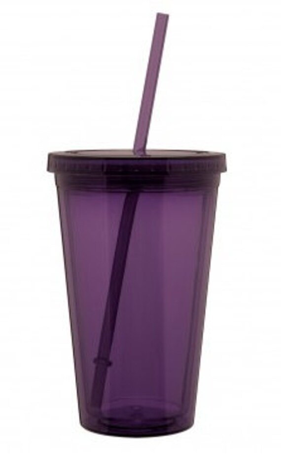 SALE Personalized PURPLE Double-Wall Plastic Tumbler with