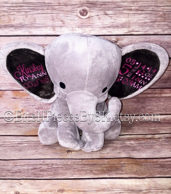 personalized stuffed elephant birth announcement