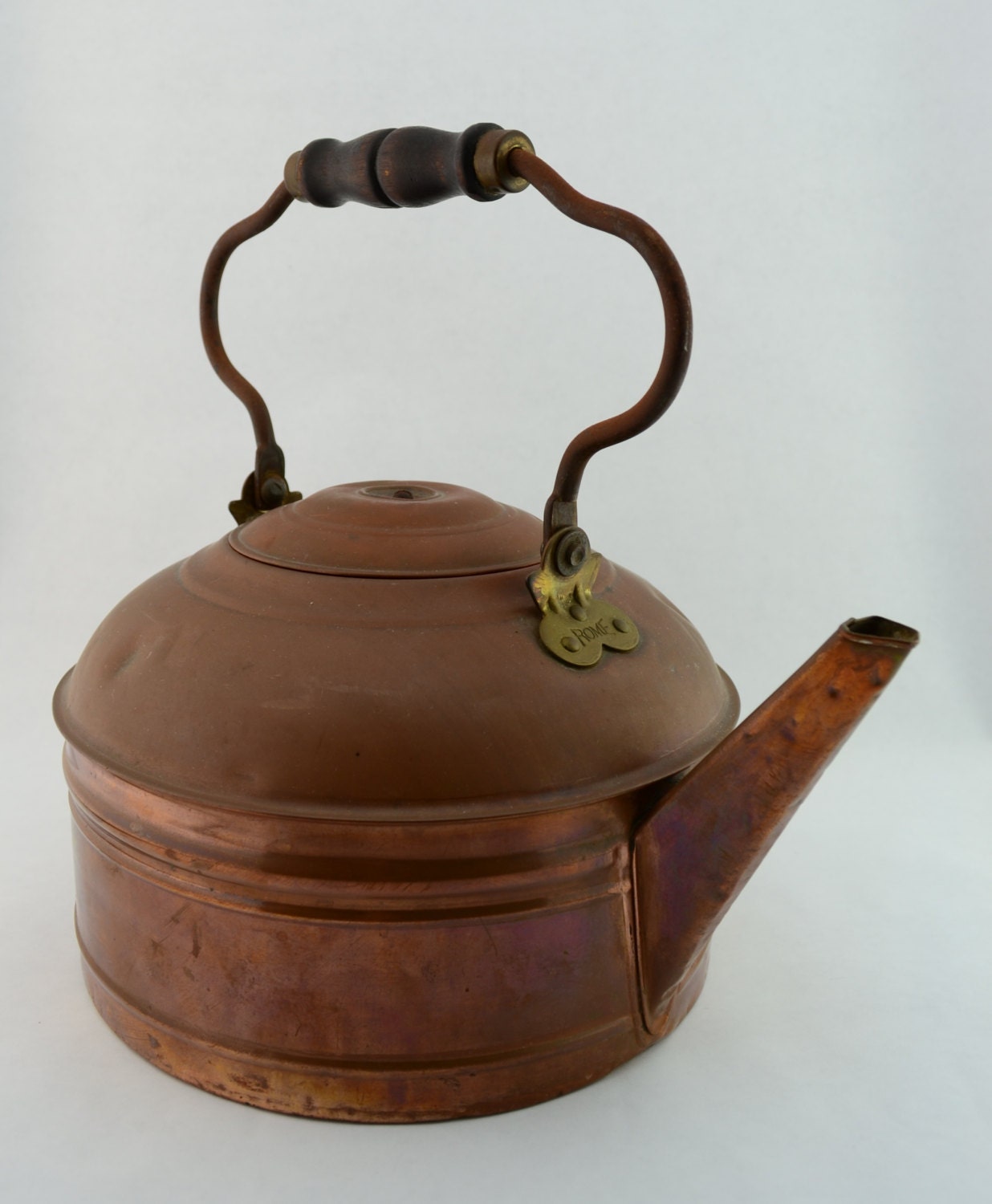 Large Antique Rome Copper Tea Kettle Teapot Rustic Kitchen