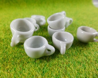 10 White Cups Dollhouse Miniatures Ceramic, Handcrafted, Deco,1:12,Thailand