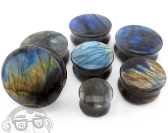 Grade A Labradorite Stone Plugs (0G - 1 & 1/4" Inch) - Sold in Pairs - New!