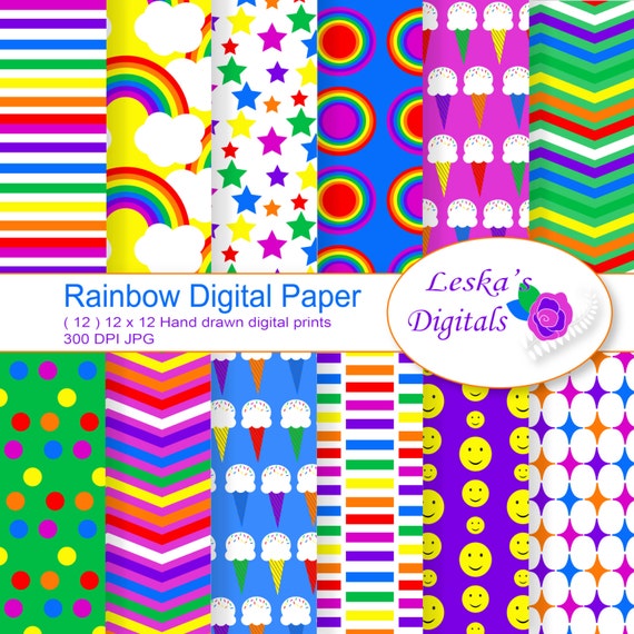 Rainbow Digital Papers scrapbooking rainbow patterns