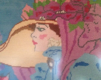 Needlepoint Lady Gardening Wall Hanging