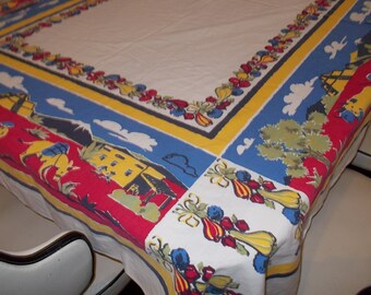 Vintage Startex Tablecloth Retro Kitchen 1950s Mexican Southwestern