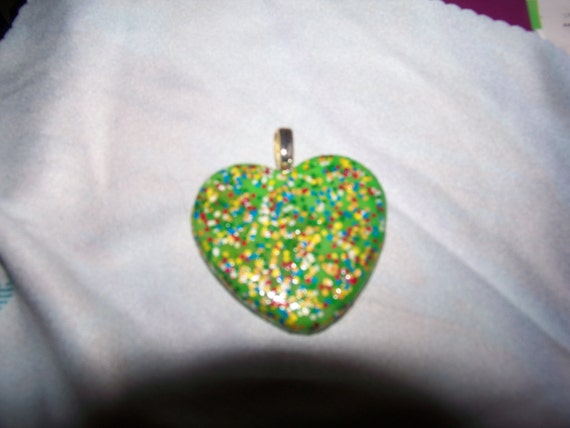 Pendant - Green Heart with Multicolored Sprinkles