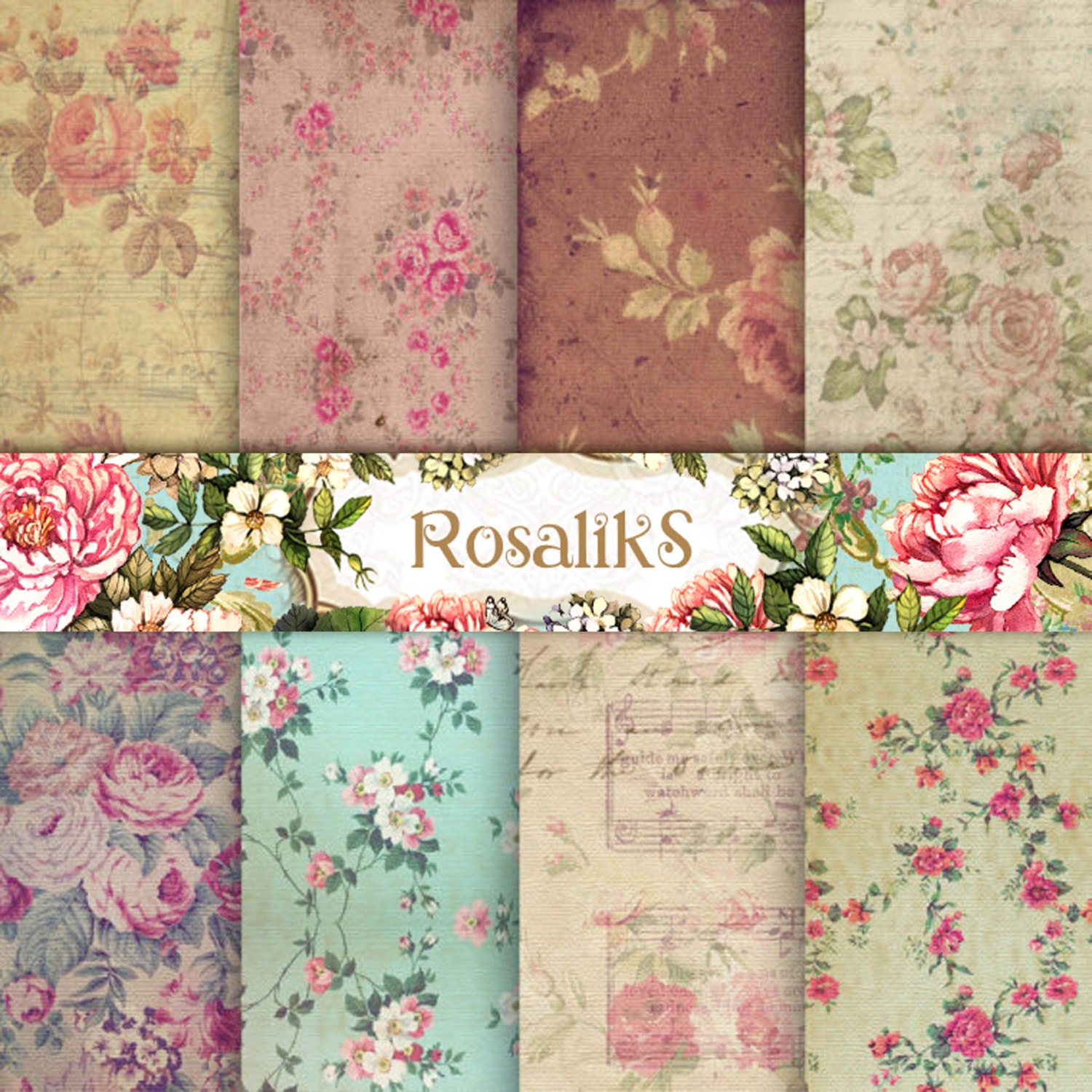 Floral Digital Paper Pack Paper Backgrounds Supplies by rosaliks