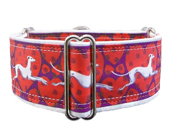 Hounds & Hearts adjustable martingale collar, greyhound collar, whippet collar, satin lining. Made to order.