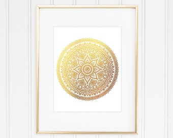 Gold Mandala Print, Mandala Art, Mandala Wall Decor, Mandala Poster, Meditation Art, Yoga Art, Hindu Decor, Zen Art, New Age Art, Gold Print