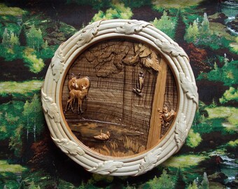 Woodland Wreath, Wood Carving Wall Art, Wood Wall Art, Wood Wall Art, Custom Wood Carving, 4 Wood Species, Wooden Gifts, 11" x 11" Round