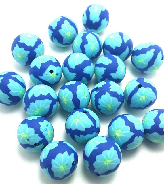 6 Blue Polymer Clay Beads 14mm Beads 1-1379 By Jewelartology