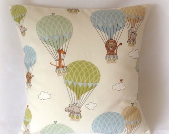 Handmade Blue & Green Hot Air Balloon Nursery Cushion Cover Pillow 16" Cotton