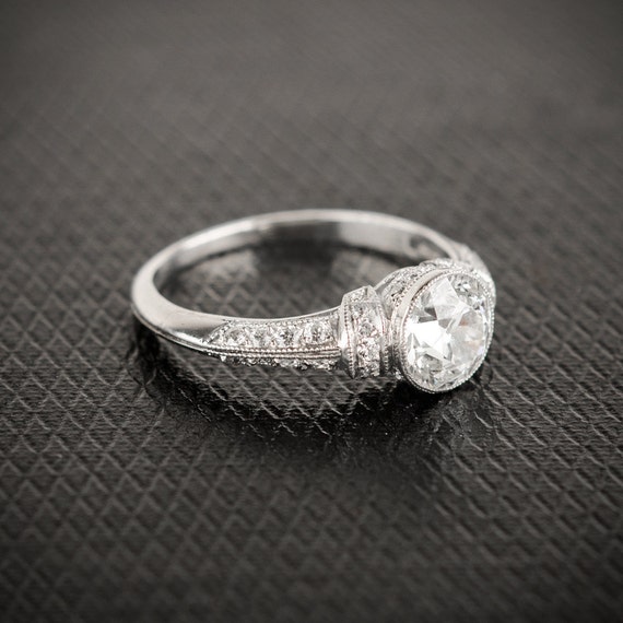 Vintage Style Bezel Engagement Ring. Old Mine Cut Diamond