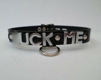 lockable real leather adult fetish bondage slave collar 16mm wide 12 mm letters with hanging d ring