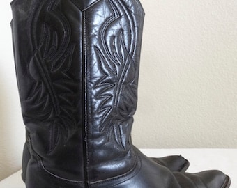 Vintage 1980's Black Leather 'Guess' Cowboy Boots By George Marciano - UK Size 6.5