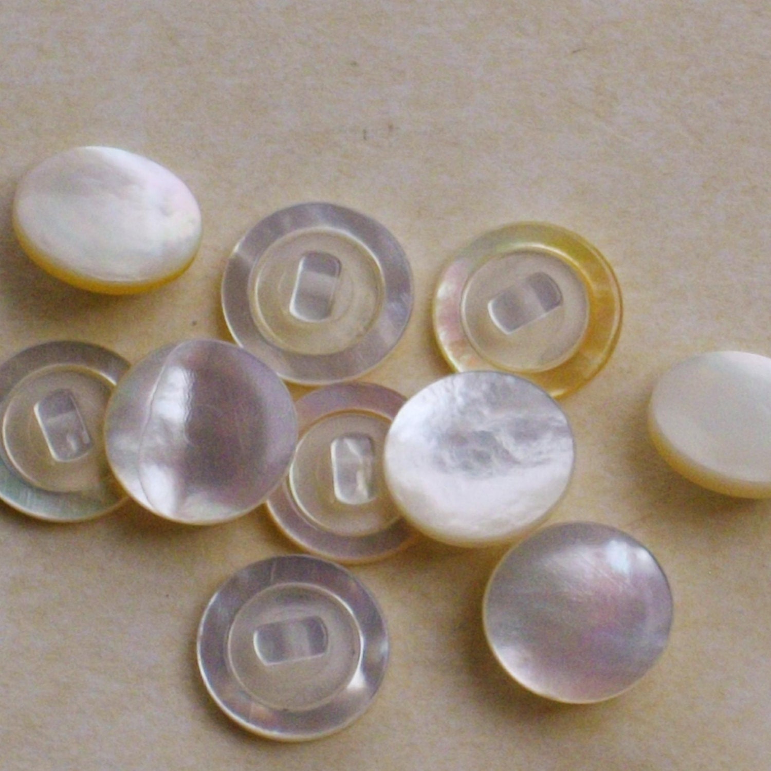 White Mother of Pearl Buttons with Shanks. Set of 10.
