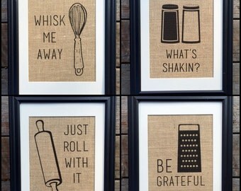 Choose Four Funny Kitchen Home Decor Burlap Print Wall Decor | Best Kitchen Prints | Rustic Home Decor | Housewarming Gift