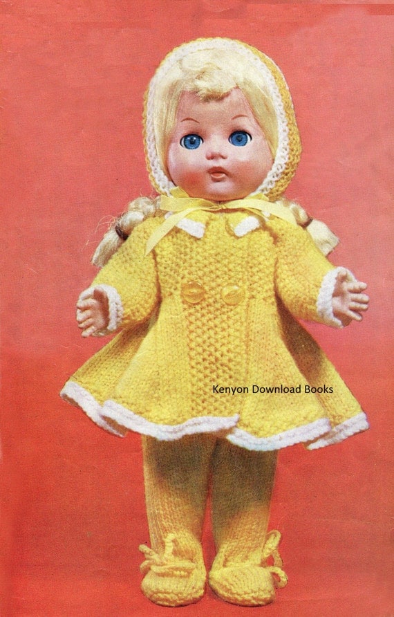 DOLL CLOTHES Knitting Pattern Coat Bonnet Leggings Fits