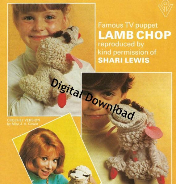 2 Lamb Chop Puppet Patterns, Includes Knit and Crochet Pattern, Vintage Shari...
