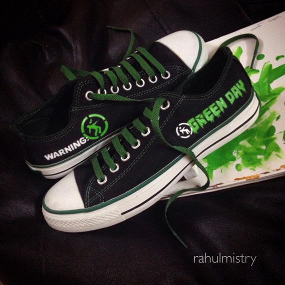 Green Day Warning All Star Converse Shoes by PaintYourChucks