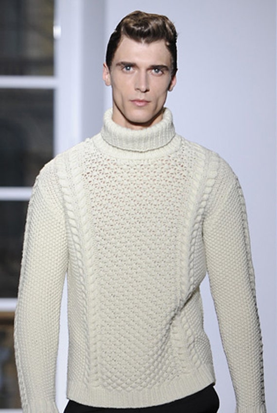 Hand Knit men's turtleneck Sweater V-neck men crewneck