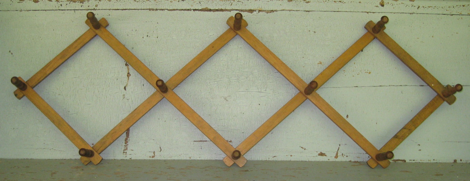 Large Sized Vintage Wood Accordian 10 Peg Wall Hanger Haute Juice