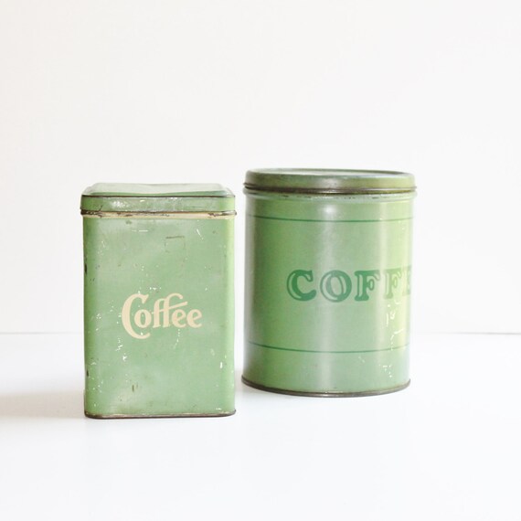 Vintage tin coffee canisters green coffee canisters square
