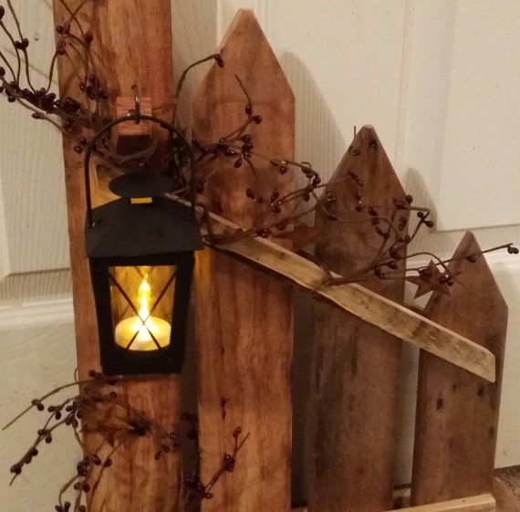 Primitive Decor lantern candle holder decor Rustic picket