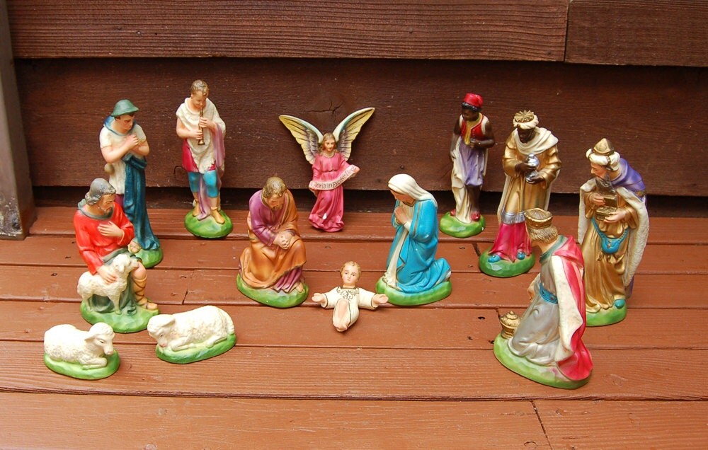 vintage christmas nativity set hand painted plaster nativity vintage christmas nativity set hand painted plaster nativity