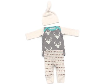 Newborn boy coming home outfit, infant outfit, boy clothes, Deer newborn boy take home outfit, hospital outfit