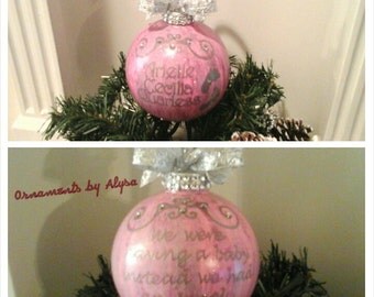 Personalized Christmas Ornament, Hand Painted Baby Christmas Ornament, Designer Ornaments, Personalized Baby Gift, In Memory of, angel, lost