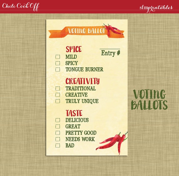 sample ballot printable Cookoff Chili Download Invitation Ballot / Voting Instant