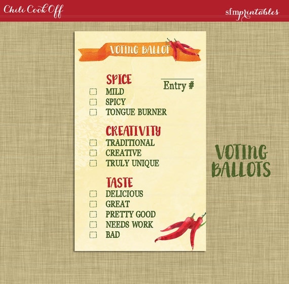 ballot printable sample Cookoff Chili Invitation Download / Voting Instant Ballot